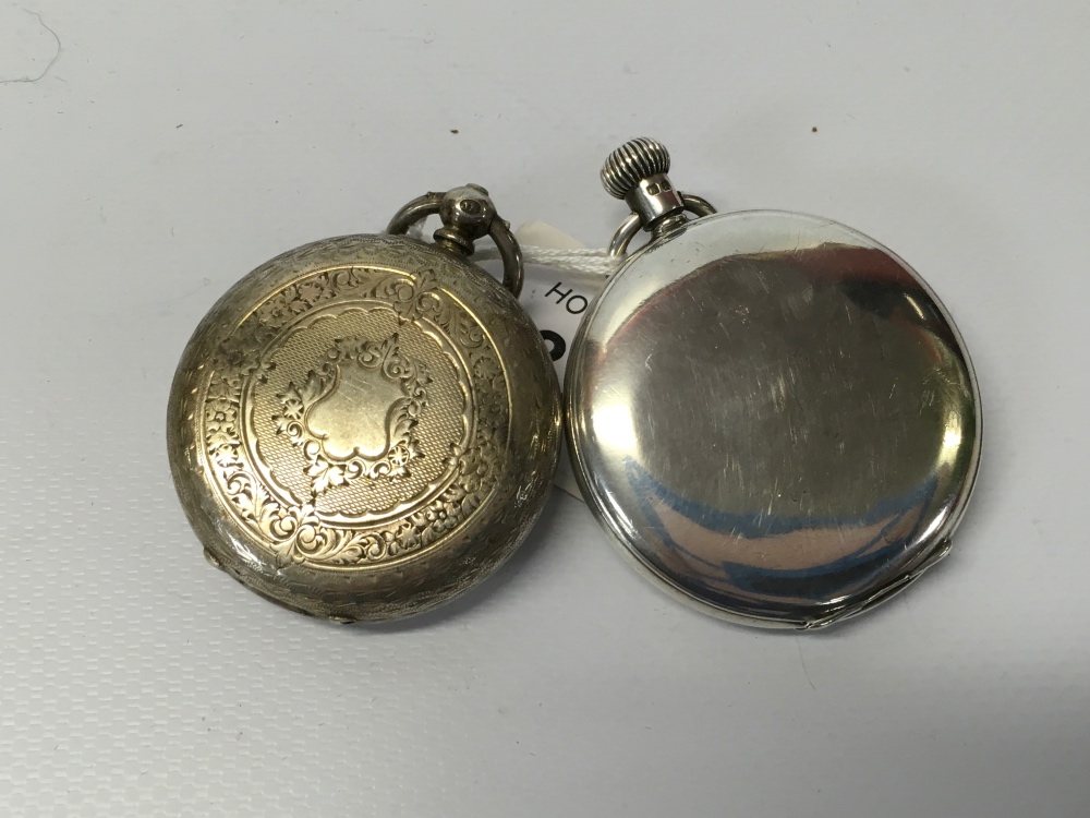 TWO SILVER CASED POCKET WATCHES OPEN FACED BY LANGDON DAVIES AND A 15 JEWEL FULL HUNTER - Image 2 of 2