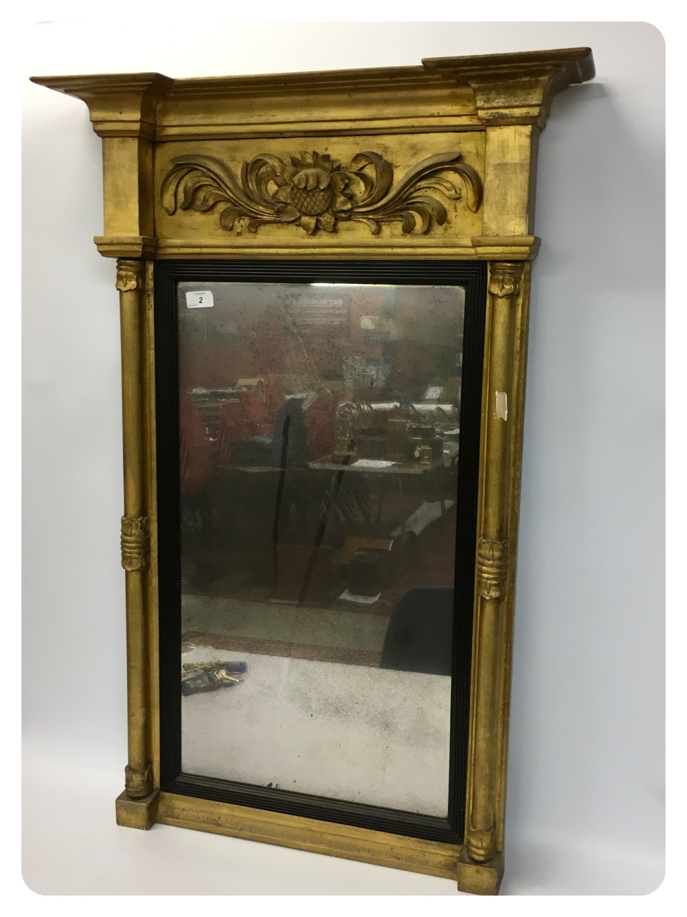 AN EARLY C19TH GILT WALL MIRROR, RETAINING ORIGINAL PLATE, HEIGHT 100CM, - Image 2 of 2