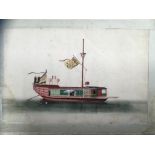 AN ALBUM OF ORIENTAL BOAT PICTURES ON RICE PAPER WITH INSCRIPTION TO FRONT DATED 1841 ALONG WITH A
