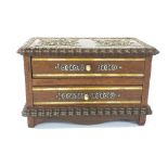 VICTORIAN MAHOGANY JEWELLERY CASKET WITH TWO STORAGE DRAWERS,