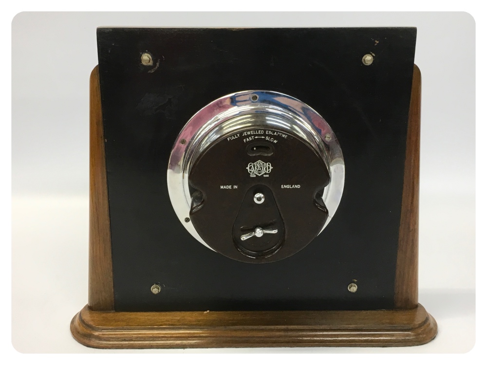 DECO STYLE OAK CASED MANTEL CLOCK BY 'GARRARD' LARGE SQUARE DIAL WITH ROMAN NUMERALS, - Image 3 of 3