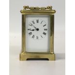 VINTAGE CARRIAGE CLOCK IN 5 GLASS TRADITIONAL CASE, WHITE ENAMEL DIAL AND ROMAN NUMERALS,