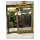 AN EARLY C19TH GILT MIRROR, THE TOP RAIL WITH SCROLLED LEAF DECORATION,
