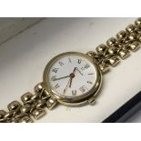 ETERNA 9CT. GOLD LADIES WRIST WATCH AND GOLD BRACELET STRAP.