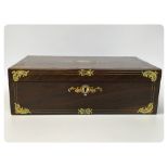 GEORGIAN ROSEWOOD WRITING BOX / SLOPE WITH SUPERB BRASS AND MOTHER OF PEARL INLAYS TO FRONT AND TOP