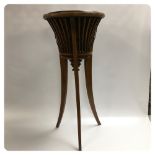 EDWARDIAN INLAID MAHOGANY SPLAYED LEG JARDINIERE STAND WITH COPPER LINER
