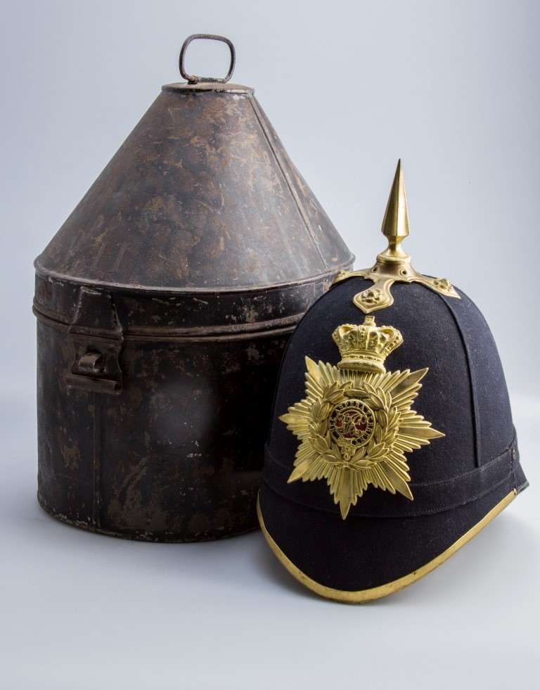 A Royal Military College, Sandhurst, Gentleman Cadet's Victorian blue cloth helmet, with spike