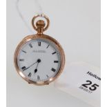 A lady's rose gold keyless lever platform pocket watch, the white enamel dial with Roman numerals,