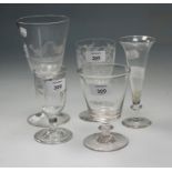 An 18th century vine etched ale glass, with folded foot, 12.5cm, together with a 19th century bucket