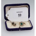 A 19th century emerald and split pearl cluster ring, to engraved shank, together with a pair of