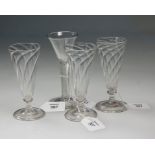 An 18th century short air twist stemmed trumpet bowled wine glass, over a slight domed foot, 14cm,