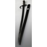 A 19th century French Chassepot sword bayonet and scabbard, 71cm long