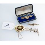 A cased late Victorian seed pearl horseshoe brooch, (lacking pin), together with a Victorian oval