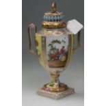 A 19th century Dresden porcelain vase, the pierced cover with wreath handle and band of forget-me-