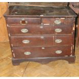 A George I/II country made walnut and oak chest of two short over three long drawers