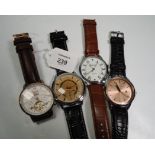 A collection of four 'Outsize' large gentleman's wrist watches, by Ingersoll Automatic, and others