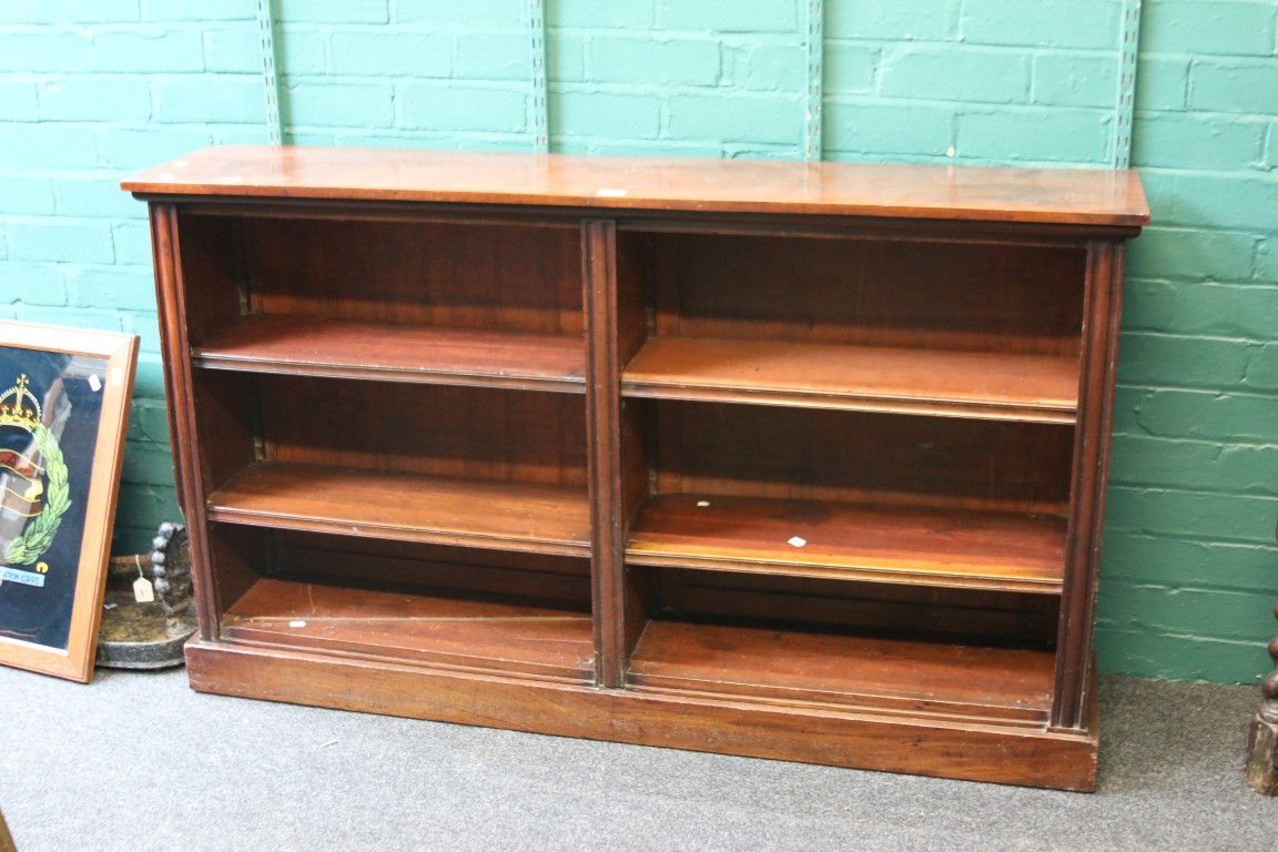 A part Victorian mahogany low waisted open bookcase, with moulded details, 153cm