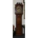 A late 18th century mahogany crossbanded oak longcase clock, with eight-day movement and brass