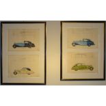 Framed drawings of (1) a Phantom III Sedanca de Ville and a Phantom III Touring Limousine, and (2)