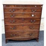 A George III mahogany secretaire chest, with baize lined and pigeon hole fitted interior, with three