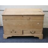 A George III stripped pine mule chest, fitted two short drawers over bracket feet, 103cm