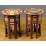 A pair of early 20th century mother of pearl and faux bone inlaid Indo- Moorish occasional tables,