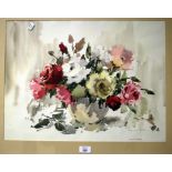 Marjorie Best, British mid 20th century 'Late Roses' watercolour, signed and annotated lower right