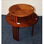 Manner of Josef Hoffman, an Art Deco oak and ply circular two tier occasional table, on slatted