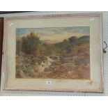 H. Bennett Lone figure in a highland river landscape watercolour