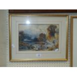 S W Dowling, a mountainous river landscape with figure and cattle, watercolour, signed and dated