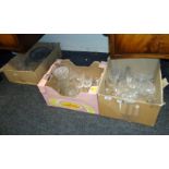 Three boxes of largely early 20th century cut glass, including dressing table suites, vases,