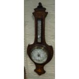 An Edwardian inlaid rosewood aneroid barometer and thermometer