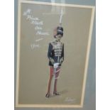 Sabre 11th Prince Albert's Own Hussars 1914 watercolour and Chinese white on buff paper, signed 39 x