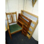 An early 20th century oak carver chair, and two sets of open wall mounting four tier shelves 47.