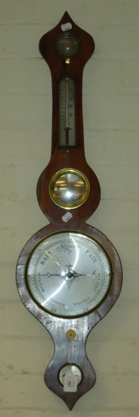 E Fontana, Gt Marlow, a mid 19th century rosewood wheel barometer, having damp/dry gauge,