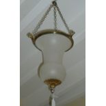 A pair of late 19th century frosted glass, ormolu ceiling lights, each of bulbous inverted bell form