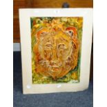 A Florian, an acrylic impasto study of a male lion, signed and dated '76
