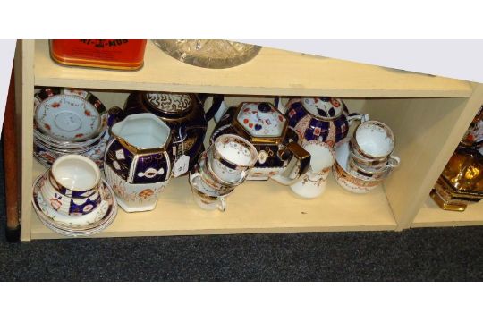 A collection of Edwardian 'Imari' pattern teawares both pottery and porcelain