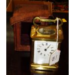 A Parisian c1900 'Doric' cased carriage time piece, with travel box, 13cm high