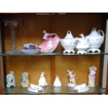 A Royal Doulton figure 'Elaine', two Coalport figurines, three bisque spill vases and other