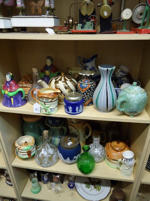 A collection of ceramics and glassware, to include two 'Little Old Lady' pottery teapot, cottageware