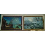 Ray Summer, a wintry landscape, oil on canvas, together with an oil study of a 19th century