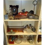 A mixed lot, to include a cut glass ship's decanter, EPNS three piece tea service, tribal mask,