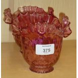 A pair of frilled and dimpled cranberry glass wall light shades, 12 x 15cm