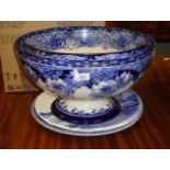 A Royal Doulton 'Rose Bryer' pattern large pedestal punch bowl, together with 20th century blue