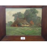 Attributed to C Windsor Thought to be a study of a thatched cottage (Banbury?) oil on canvas,