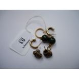 A pair of 9ct gold hardstone pendant earrings, formed as detachable spheres to hoop earrings, a pair