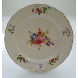 An English porcelain plate, with wrythen and osier border painted with summer blooms bearing an