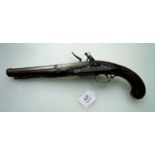 An 18th century walnut stocked flintlock pistol, with semi canon barrel, the non working side lock