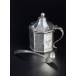 Hester Bateman, a George III silver lidded mustard of octagonal form, with knop finial and